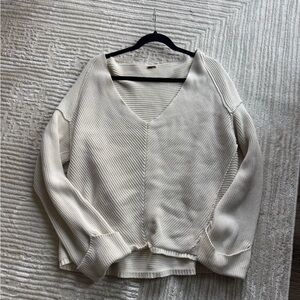 Free people Cream V-Neck  Knit Sweater